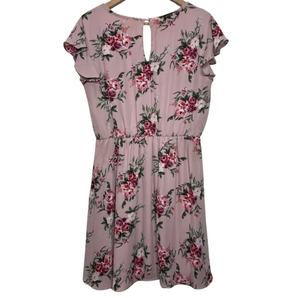 LILY STAR | Women's Pink Floral Short Sleeve Mini Dress | Size L - Picture 6 of 12